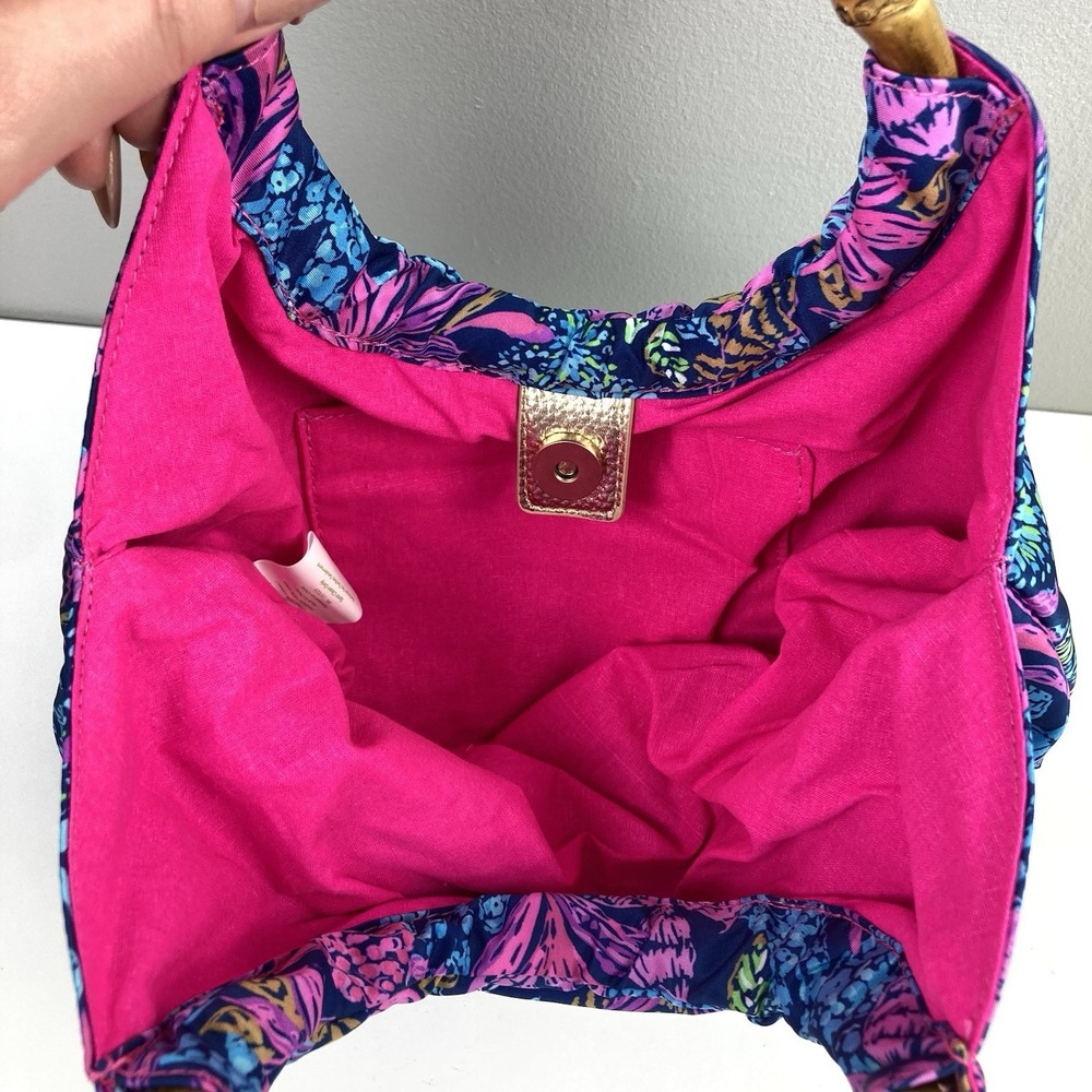 Lilly Pulitzer NWOT Bamboo Handle Resortwear Purse Bag Aegean Navy Calypso Coast - Picture 4 of 7